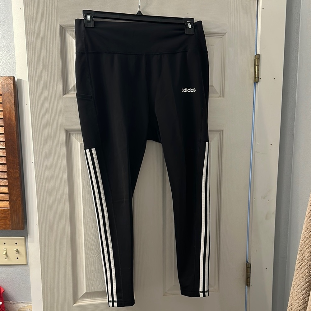 Adidas Womens Black Leggings with White Stripes